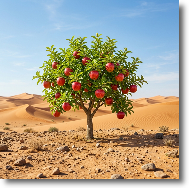 Innovation visualisiert: Apfelbaum in der W&uuml;ste